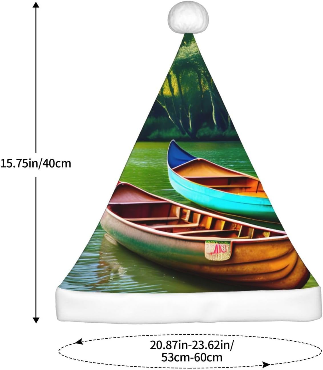 QinZheng Personalized Santa Hat with Lake Boats Canoes Park Print