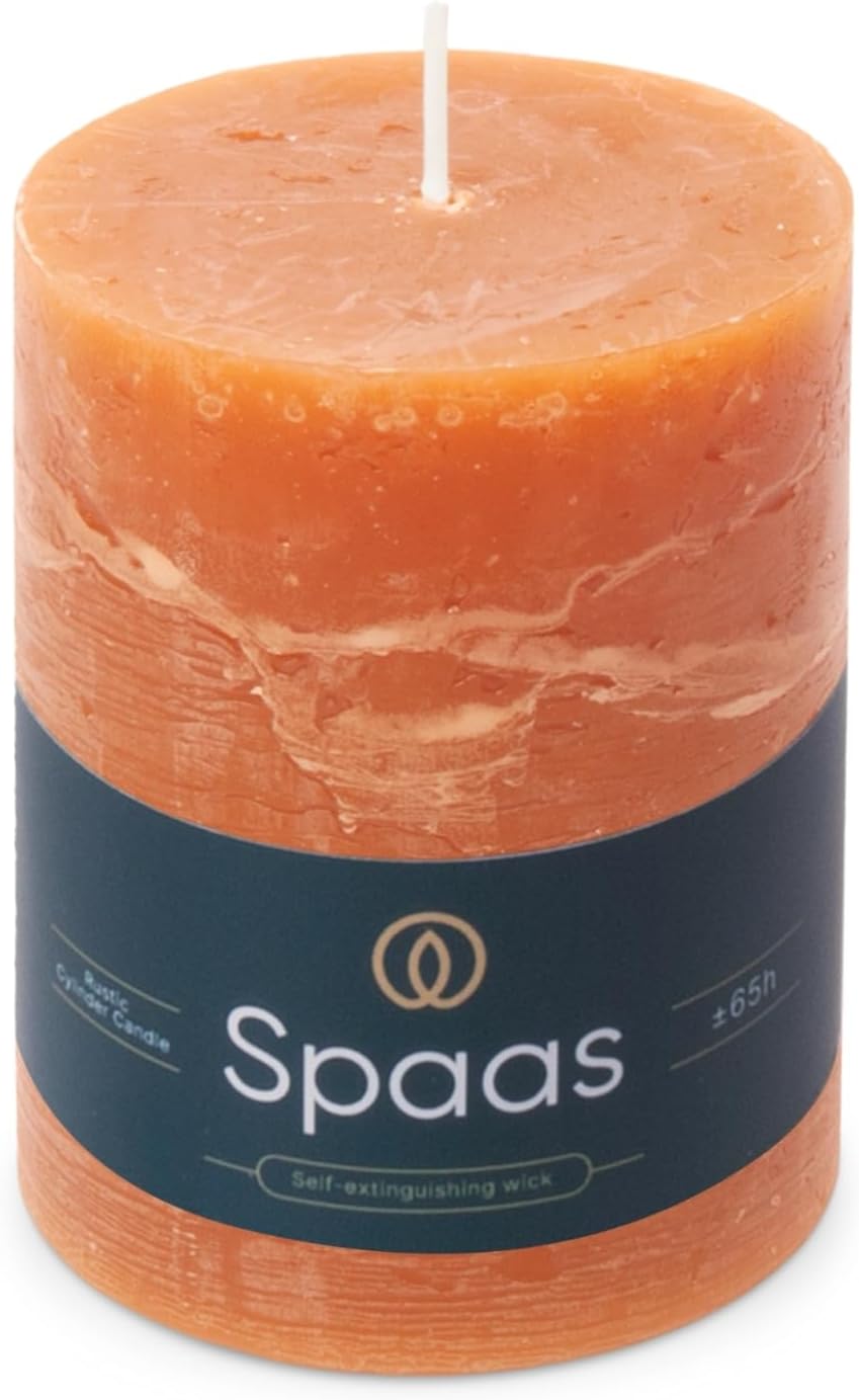 Spaas Rustic Pillar Candle 80mm Orange 65h