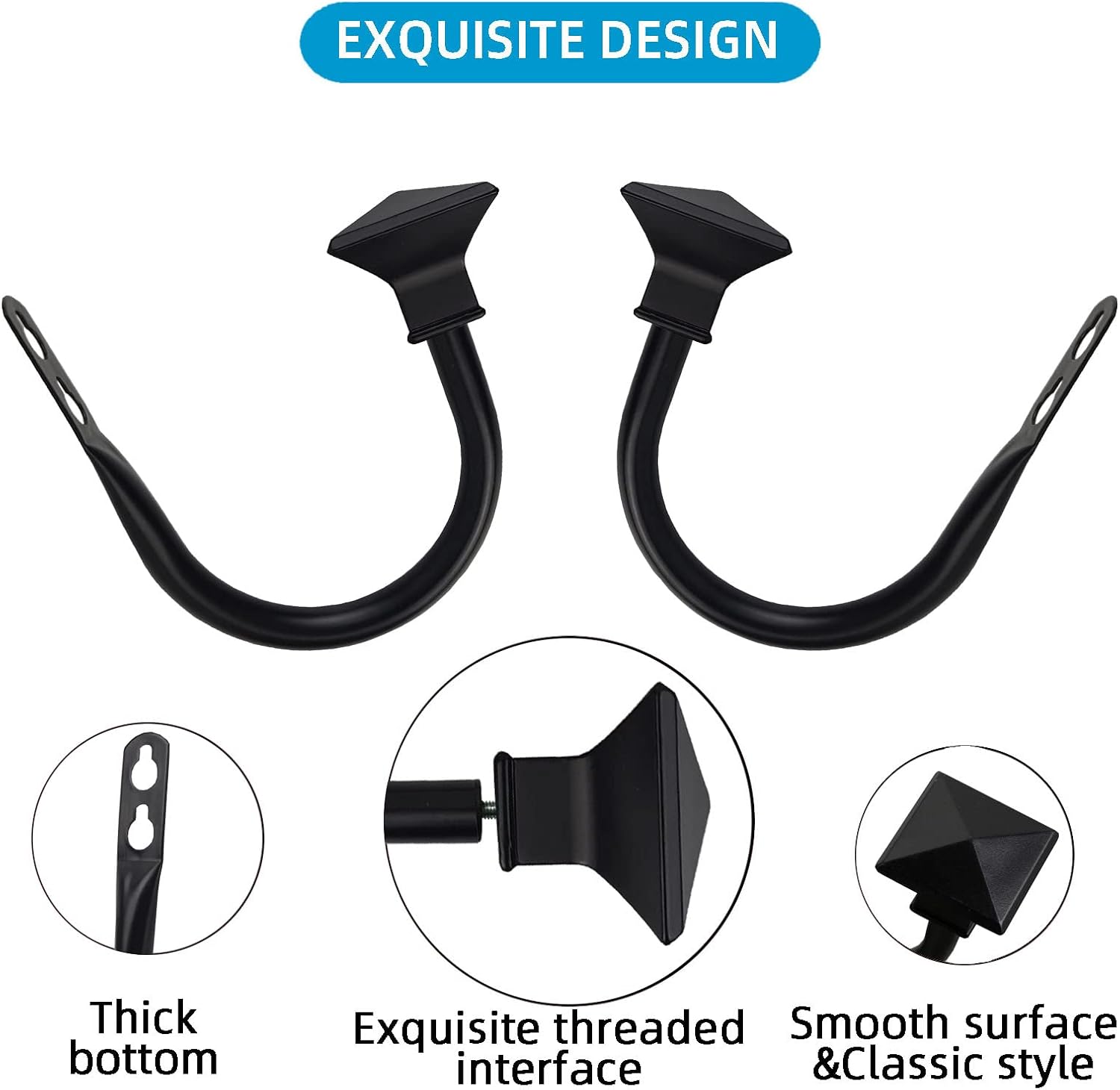 2Pcs Square Metal Curtain Holdbacks with Screws Black