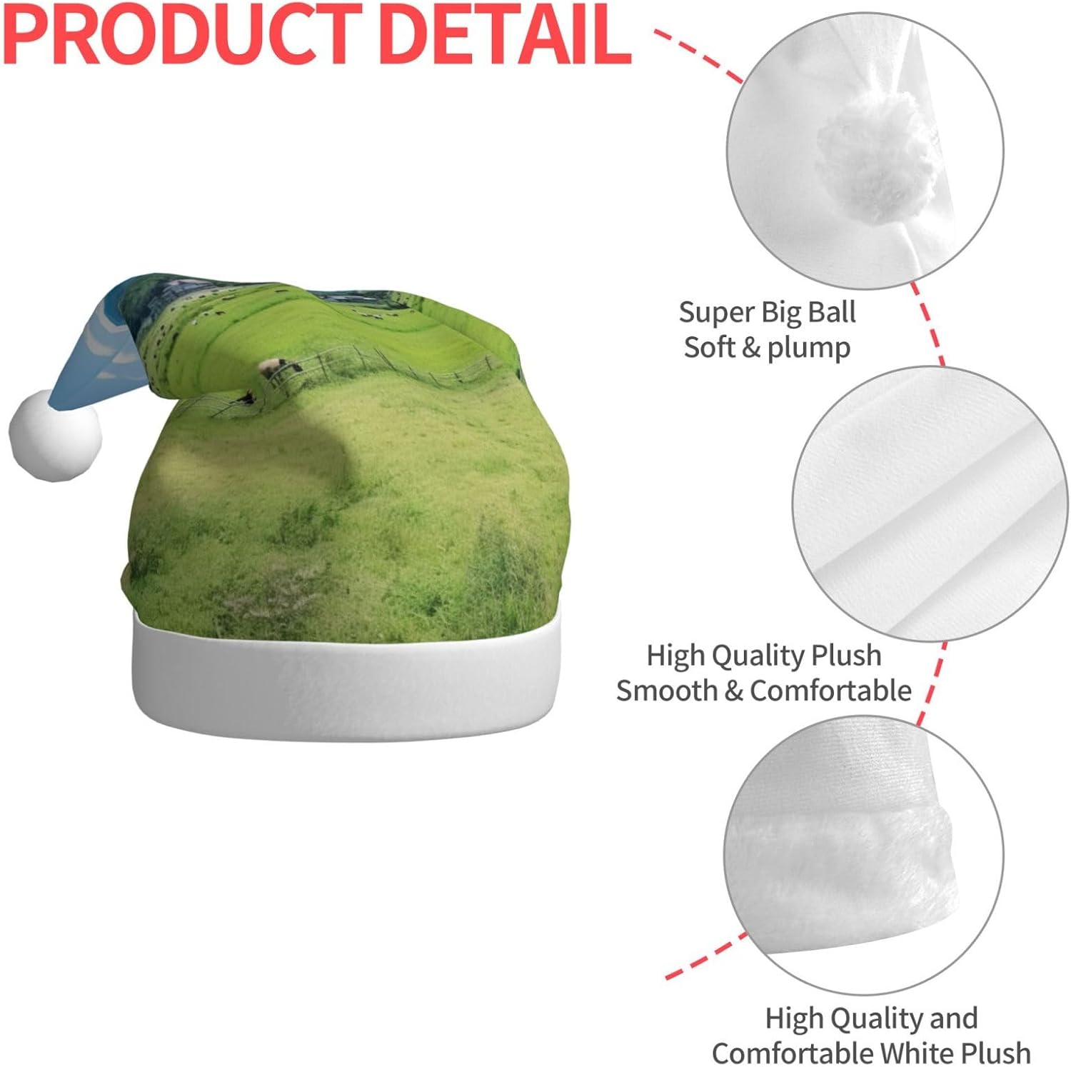 QINZHENG Personalized Santa Hat with Grasses View Print