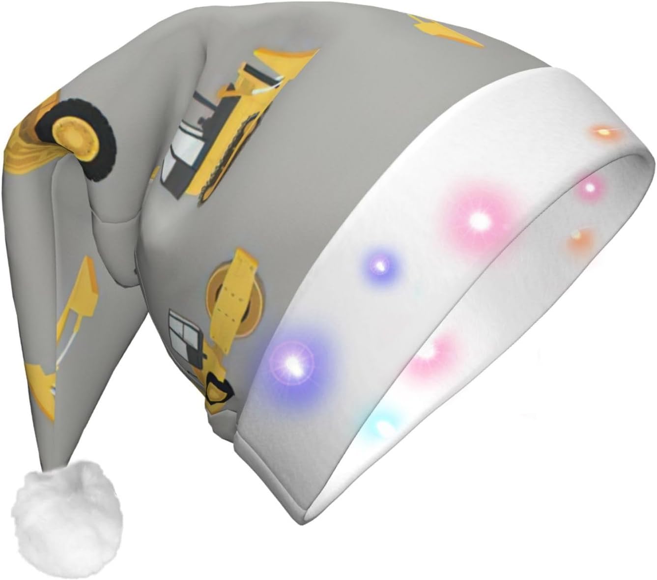 Construction Trucks Print Christmas Hat with LED Lights