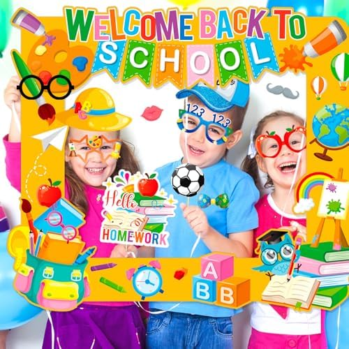 HOWAF Back to School Photo Booth Props Kit 25pcs Welcome Frame