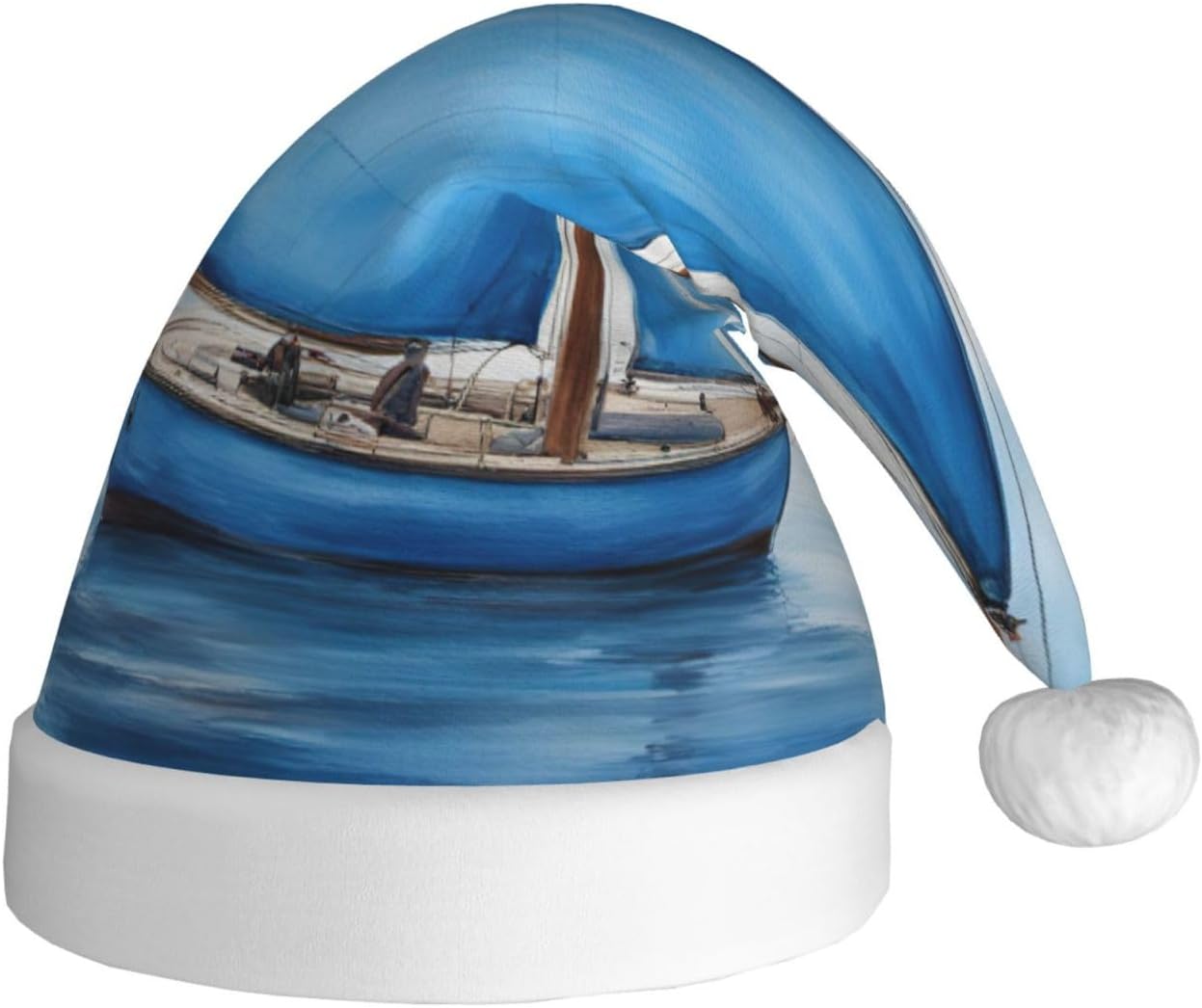 QINZHENG Blue Sailboat Santa Hat Personalized Christmas Headwear