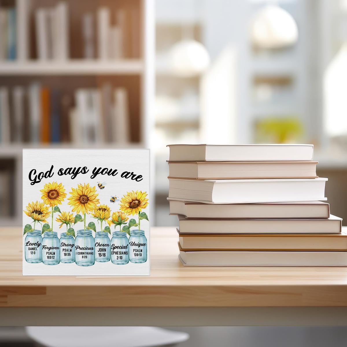 Inspirational Bible Verse Wooden Box Sign for Home Office