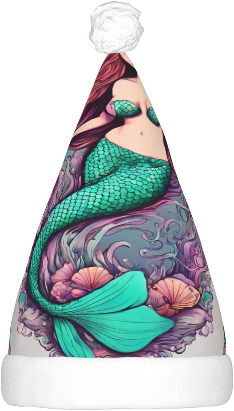 QINZHENG Mermaid Santa Hat with LED Lights