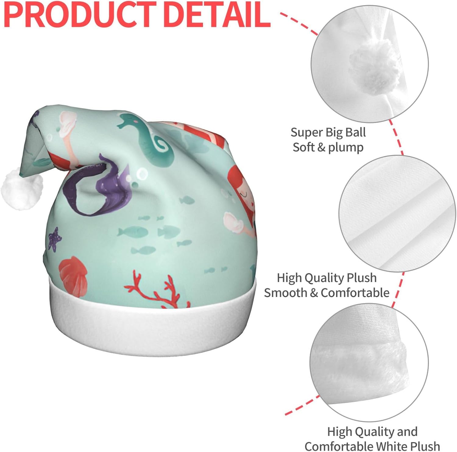QINZHENG Mermaid Print LED Santa Hat for Christmas Party