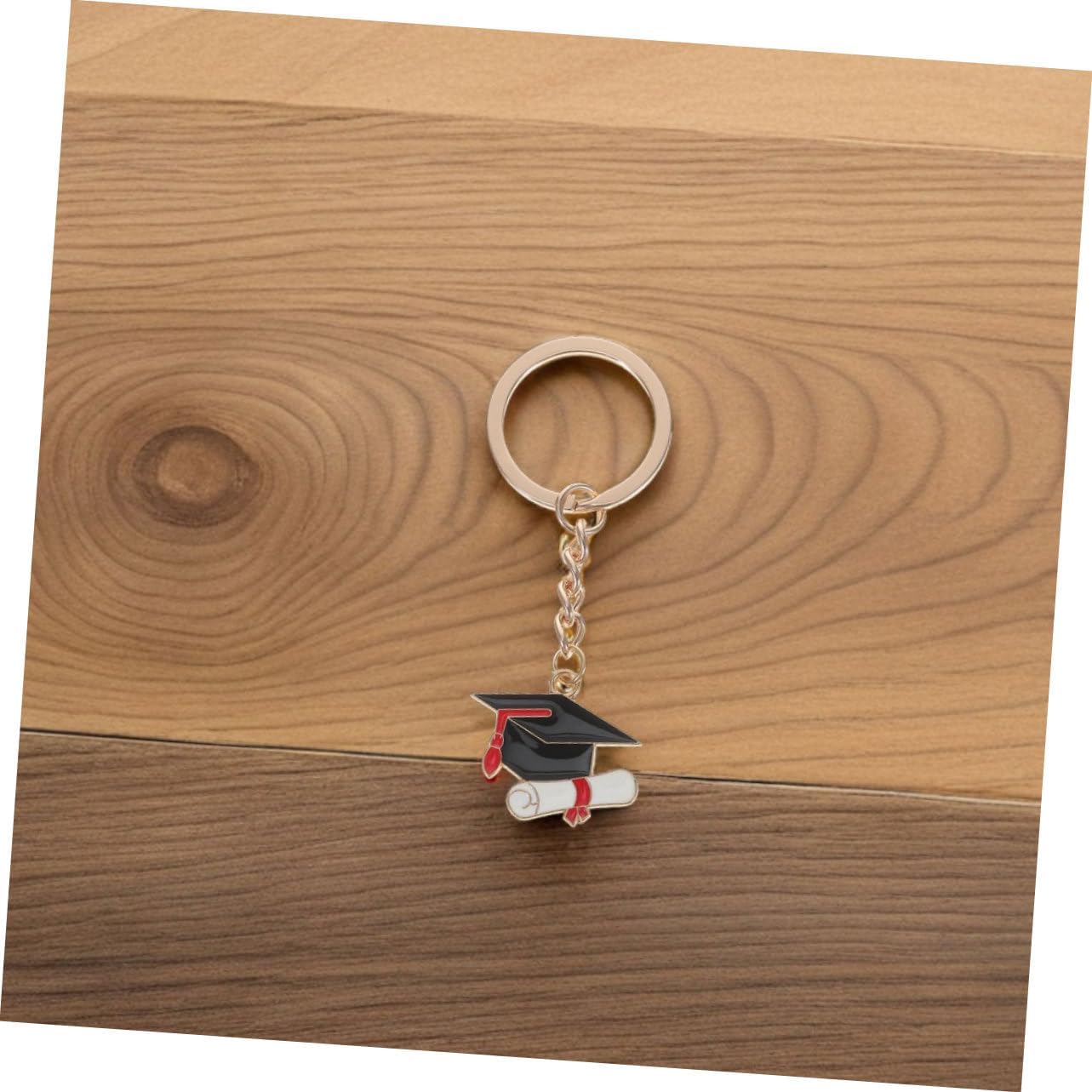 10Pcs Graduation Keychain Charms Metal Cap Keyrings