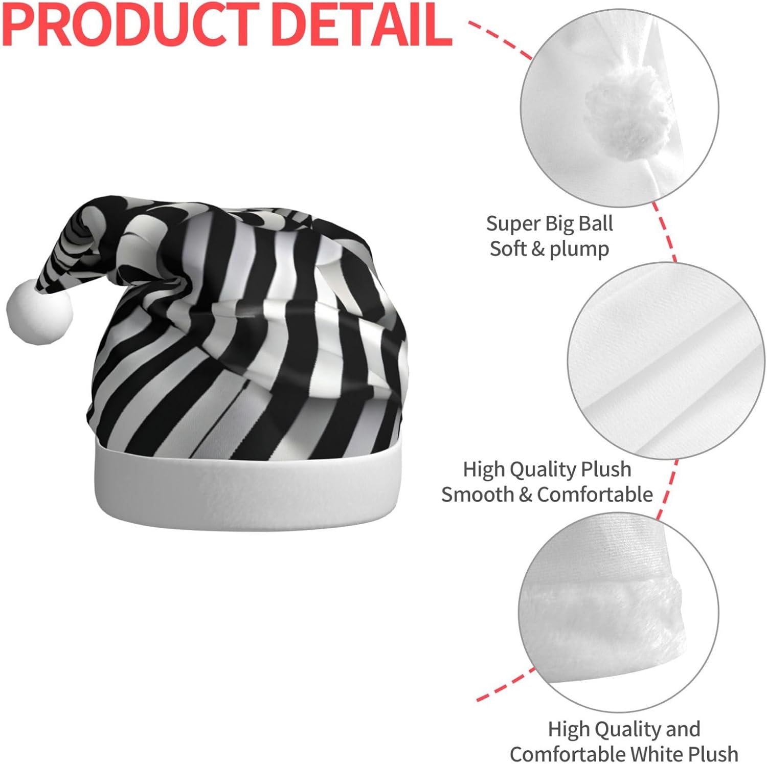 QINZHENG Zebra Print Santa Hat Personalized Velvet Plush Christmas Headwear