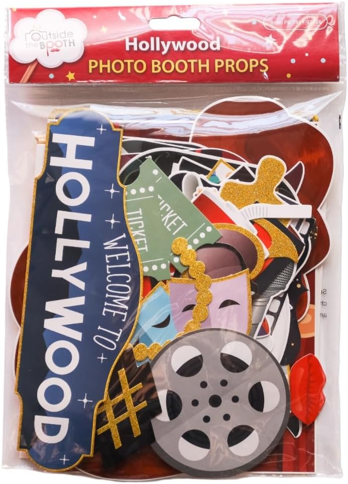 Hollywood Photo Booth Props - 41-Piece Set with Sign and Sticks