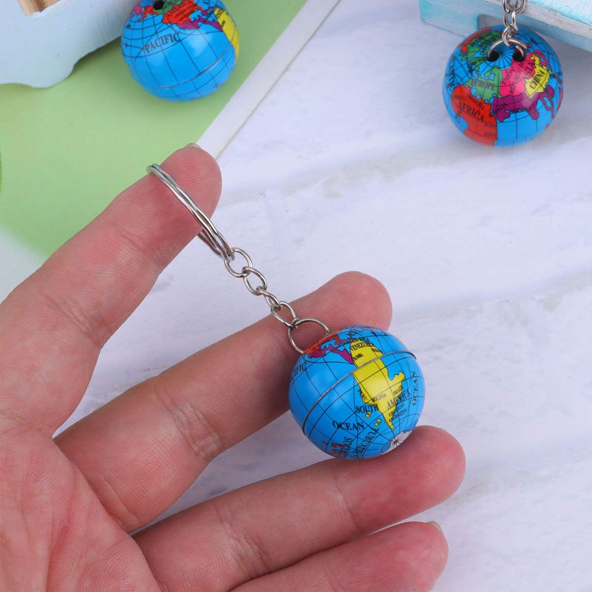 12Pcs Tinplate Globe Keychains with Mini World Planets