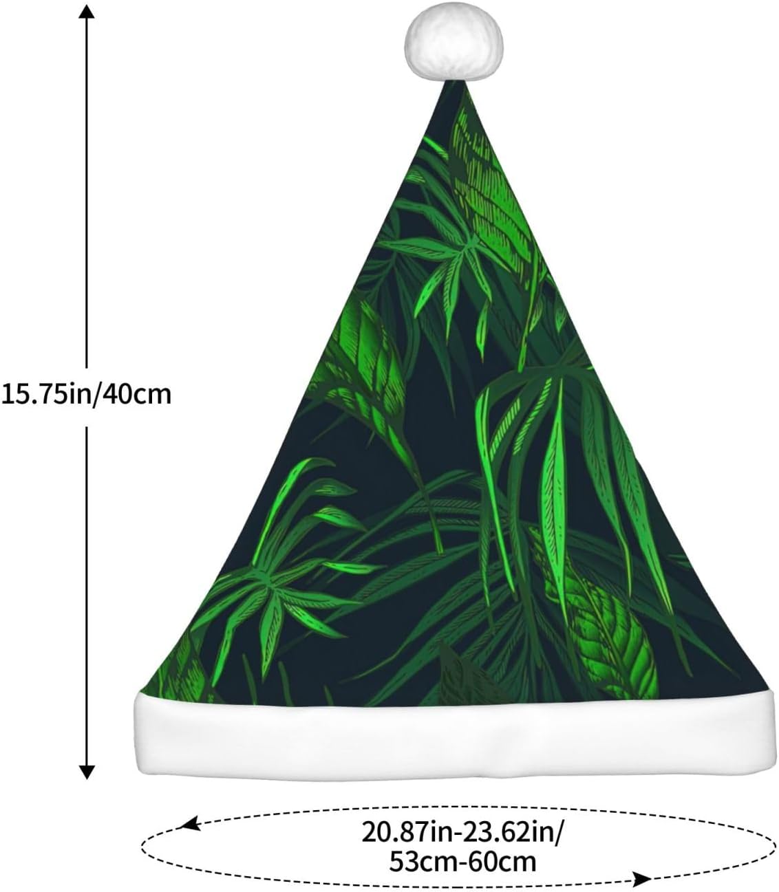 QinZheng Green Tropical Plant Print Santa Hat for Women Adult