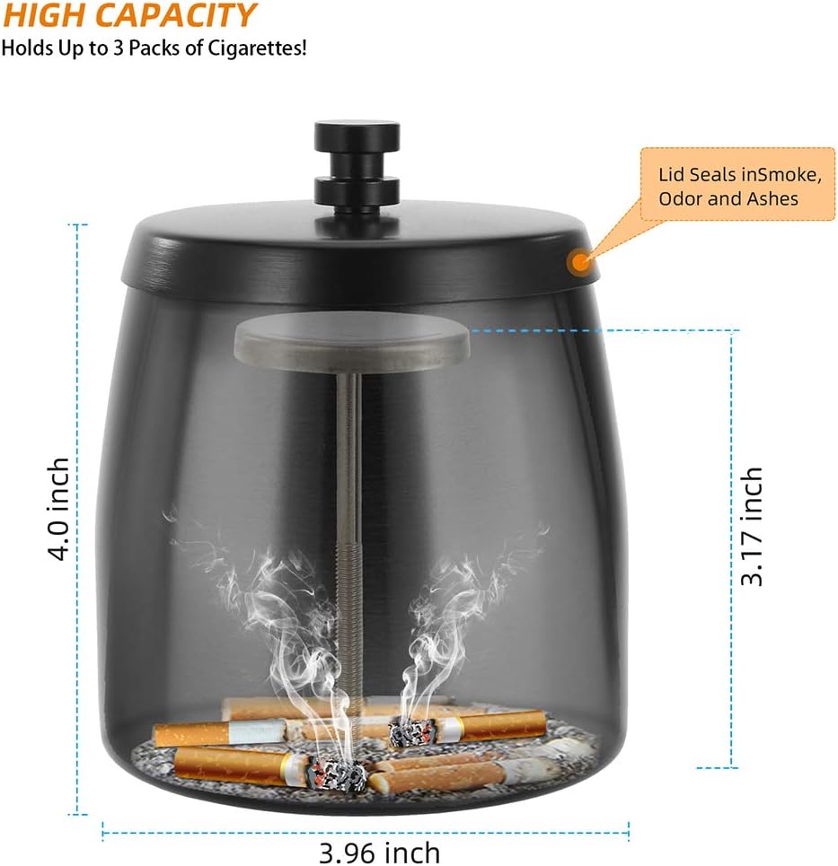 Large Windproof Outdoor Stainless Steel Ashtray with Lid