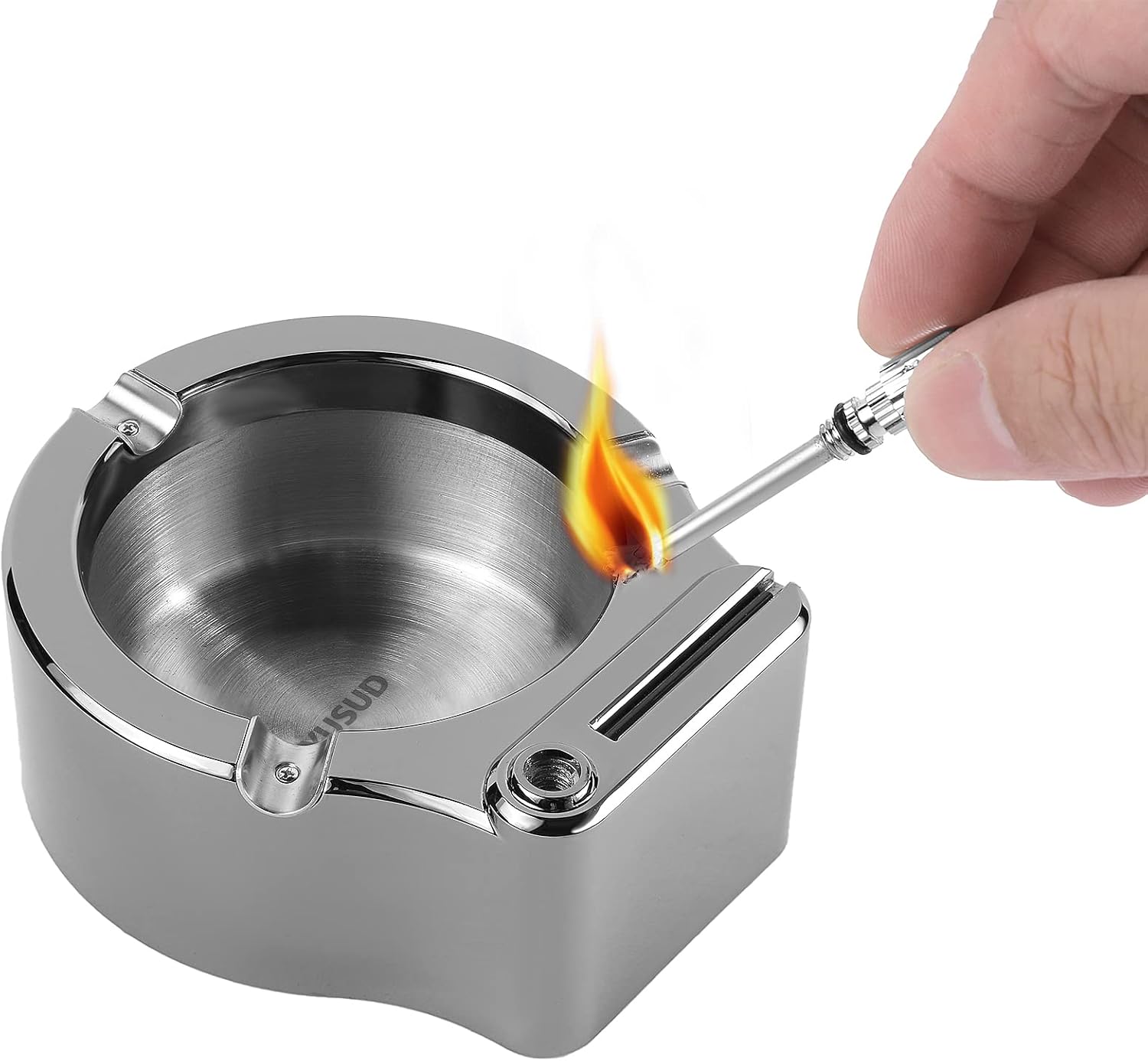 YUSUD Large Cigarette Ashtray with Match Lighter