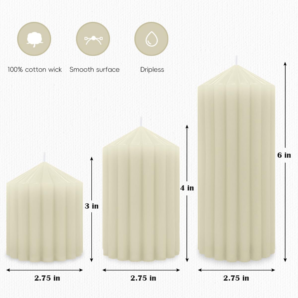 Ivory Handmade Decorative Pillar Candles 275x3 4 6 Inch