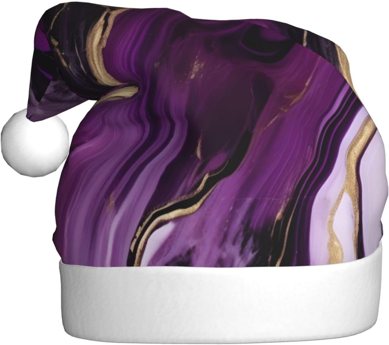 QINZHENG Personalized Santa Hat with Dark Purple Texture Marble Print