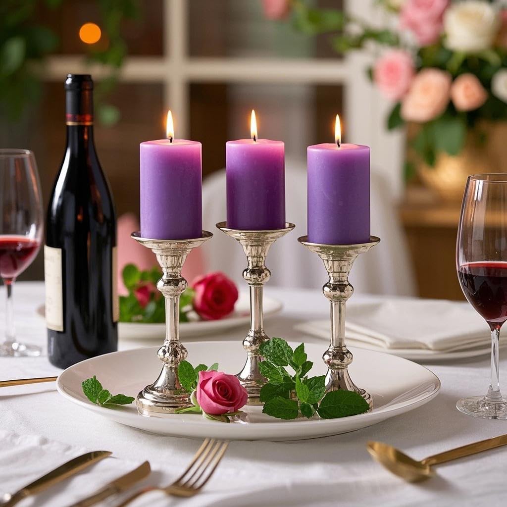 6 Pack Purple Pillar Candles 2 Inch Tall x 2 Inch Diameter