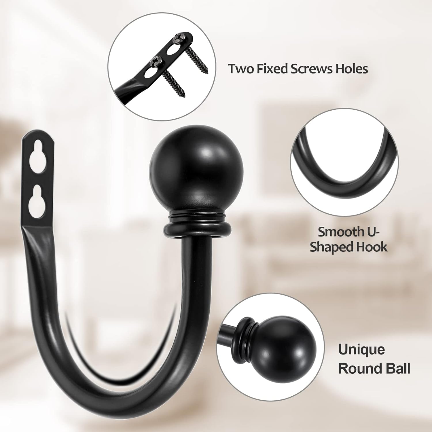 Sumnacon Set of 4 Decorative Curtain Holdbacks Black