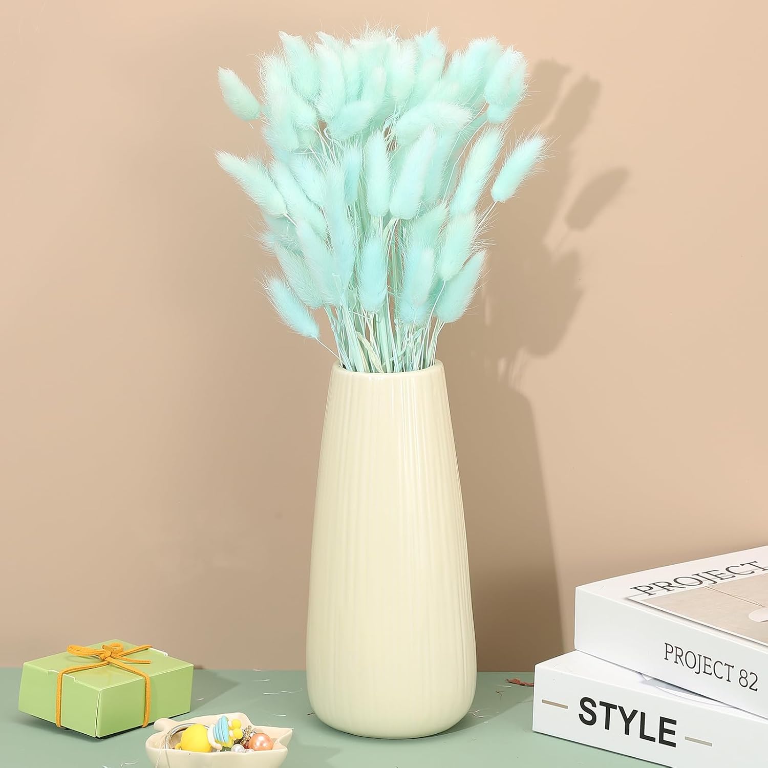 PATIKIL 157in Light Blue Bunny Tails Dried Flowers 70pcs