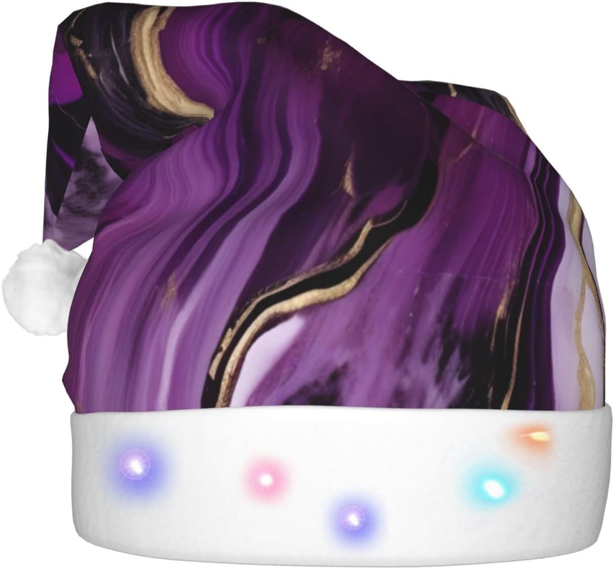 QinZheng Dark Purple Velvet Santa Hat with LED Lights