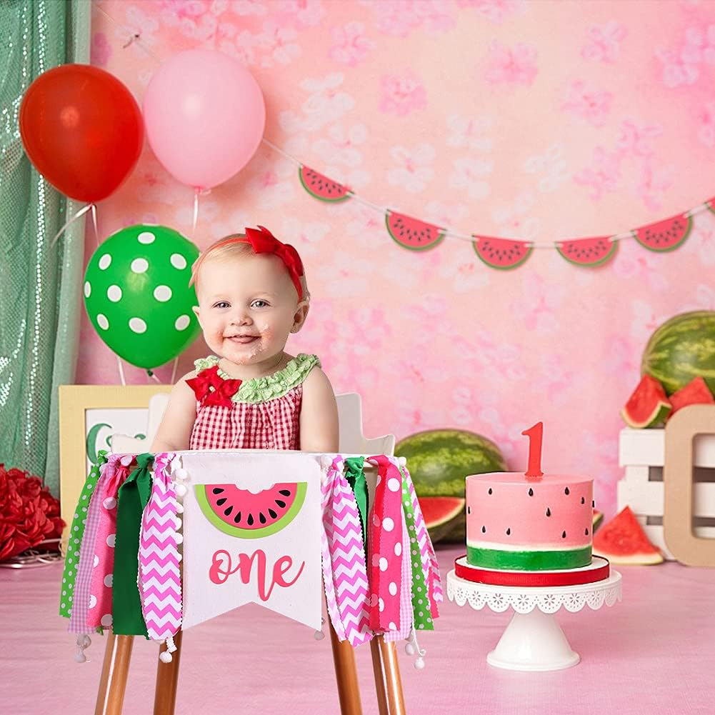 WAWUO Watermelon Birthday Banner - Pink Pattern - Highchair Mount