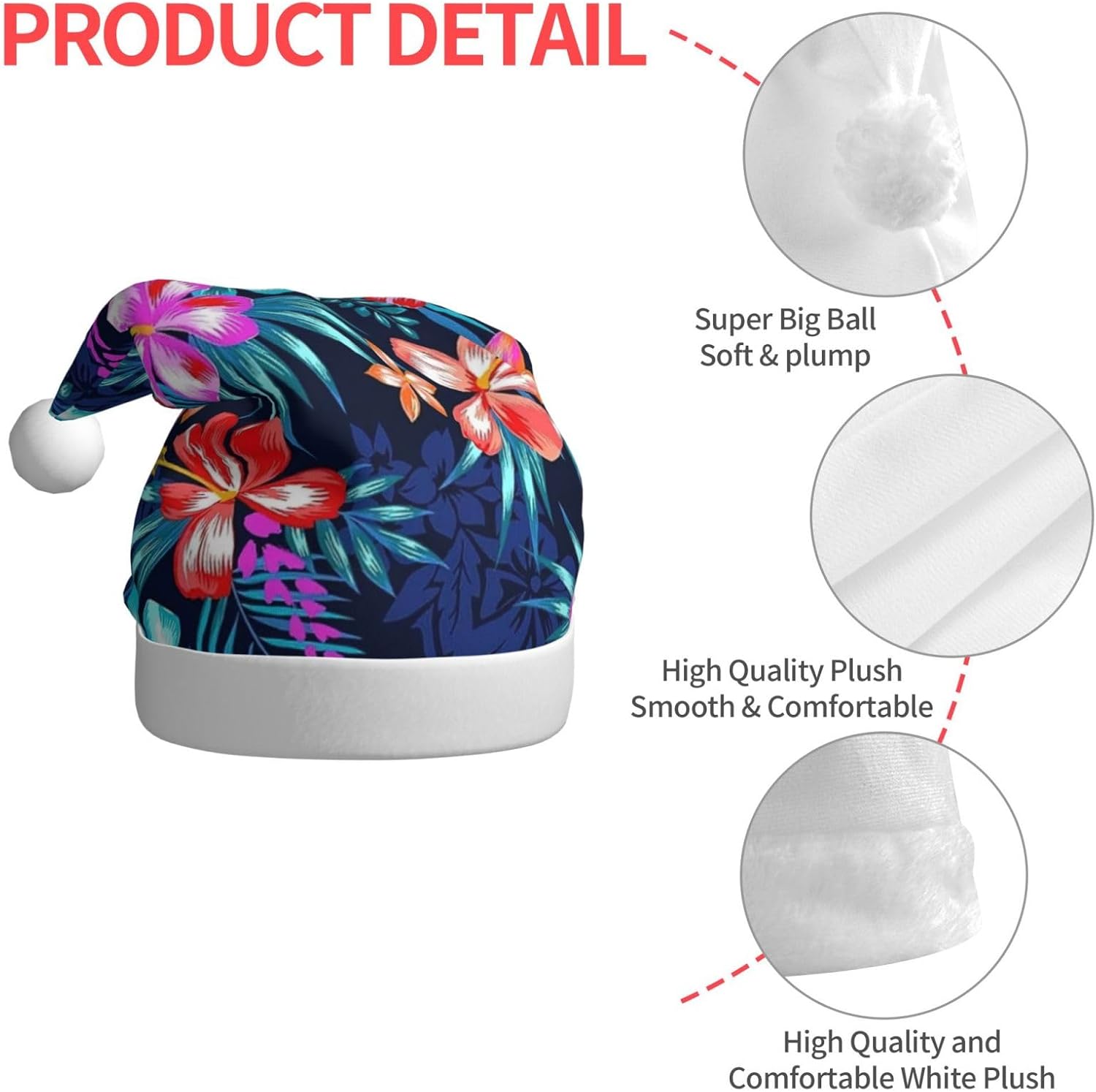 QINZHENG Personalized Floral Blue Santa Hat for Women Adult Christmas Headwear