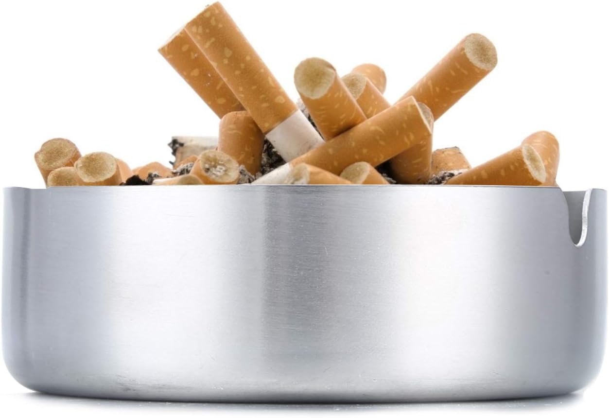Pack of 3 Round Stainless Steel Cigar Ashtrays for Home Use