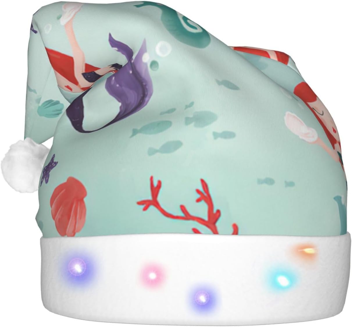 QINZHENG Mermaid Print LED Santa Hat for Christmas Party