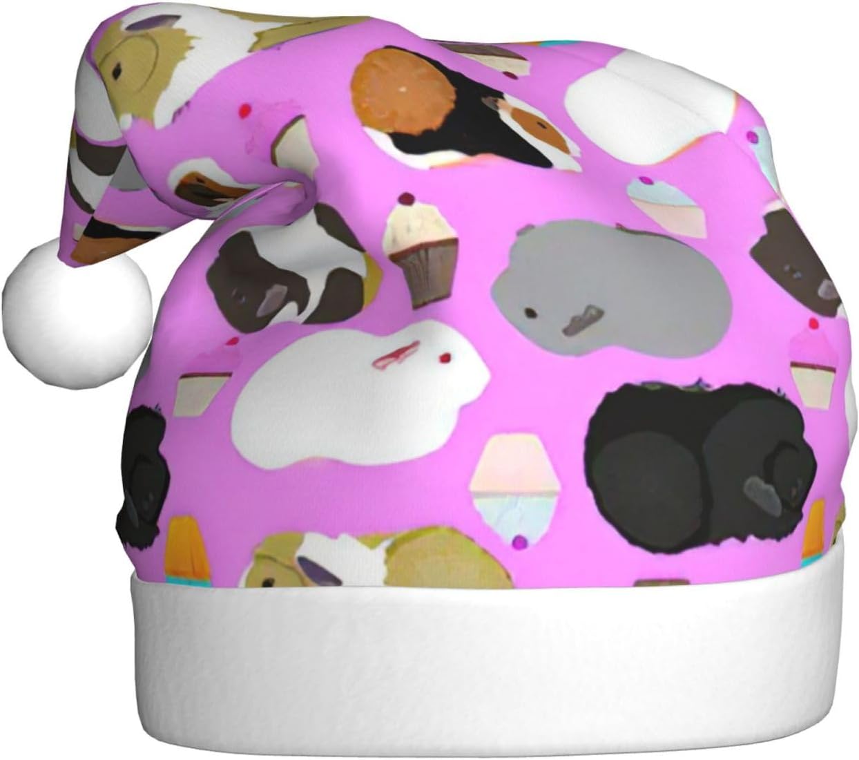QinZheng Personalized Santa Hat with Guinea Pigs and Cupcakes Print
