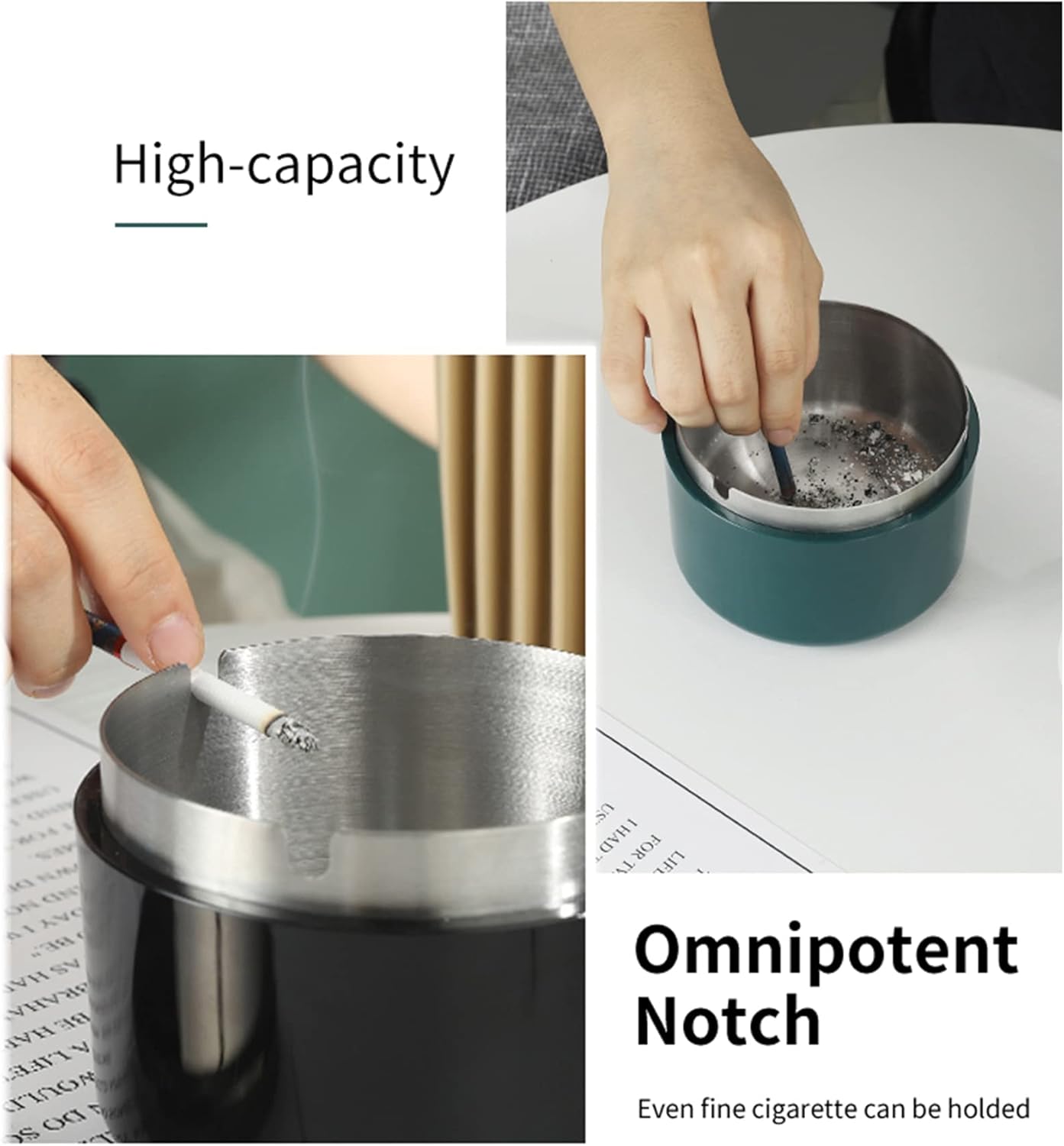 Modern Outdoor Cigarette Ashtray with Lid and Stainless Steel Inner Liner