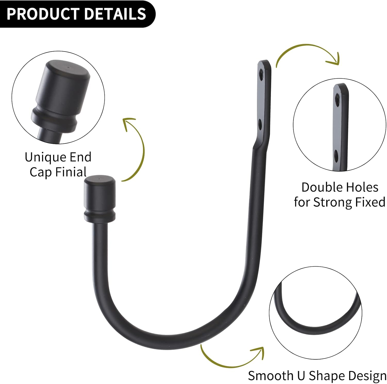 2 PCS Metal Curtain Holdbacks with Matte Black Finish