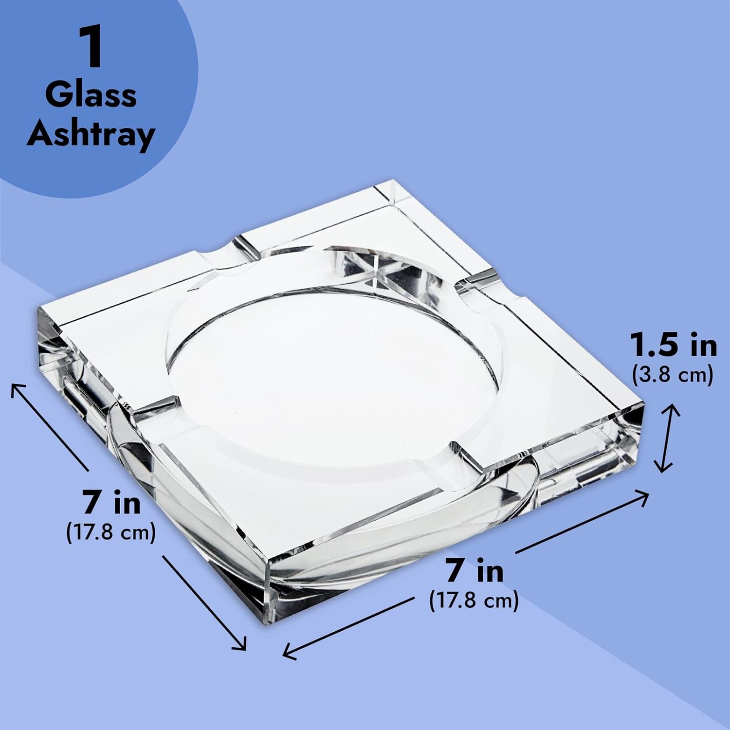 Juvale Glass Crystal Ashtray with 4 Slots for Cigars