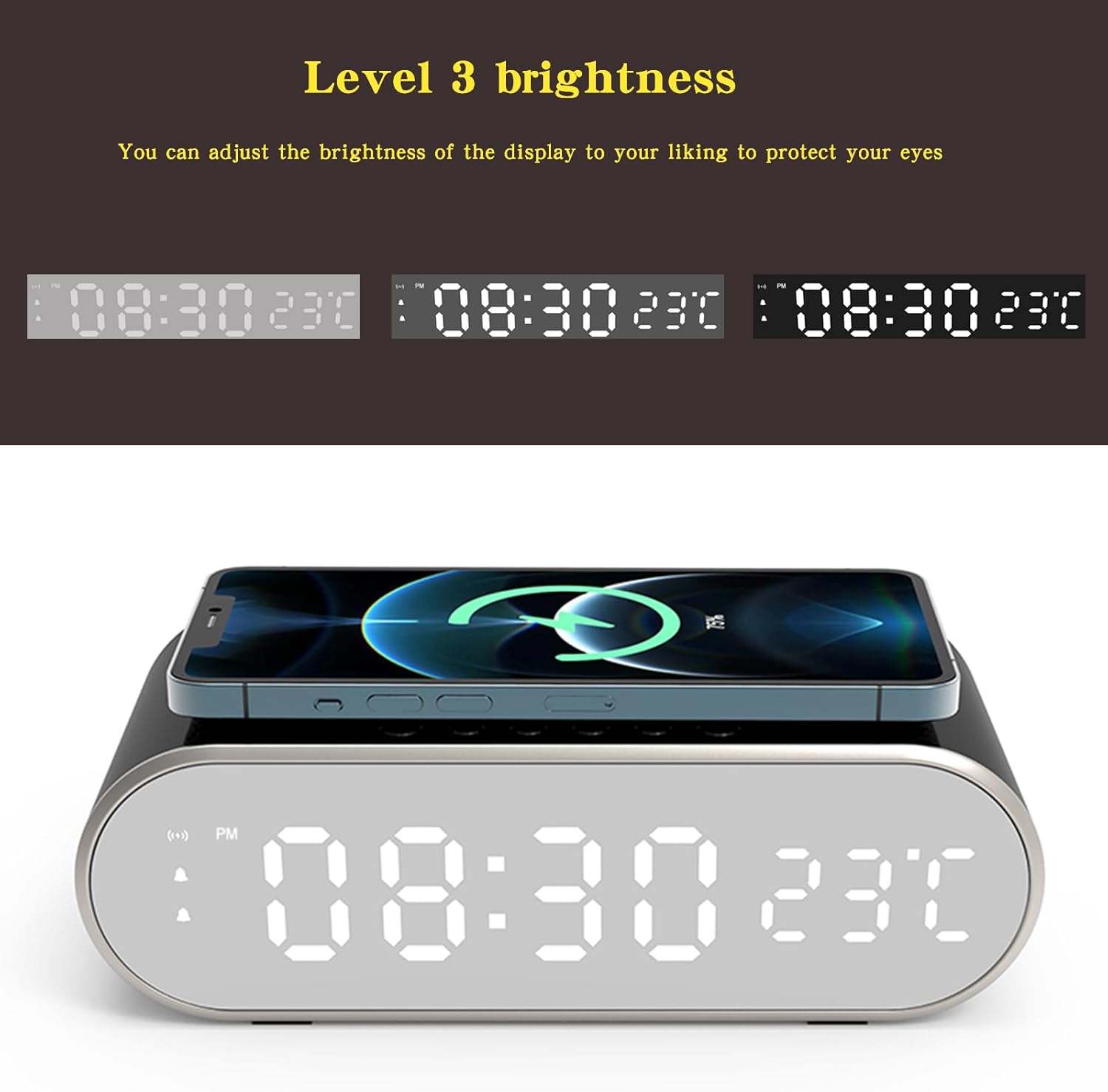 QAOZUOI Smart Wireless Charging Alarm Clock with Temperature Display
