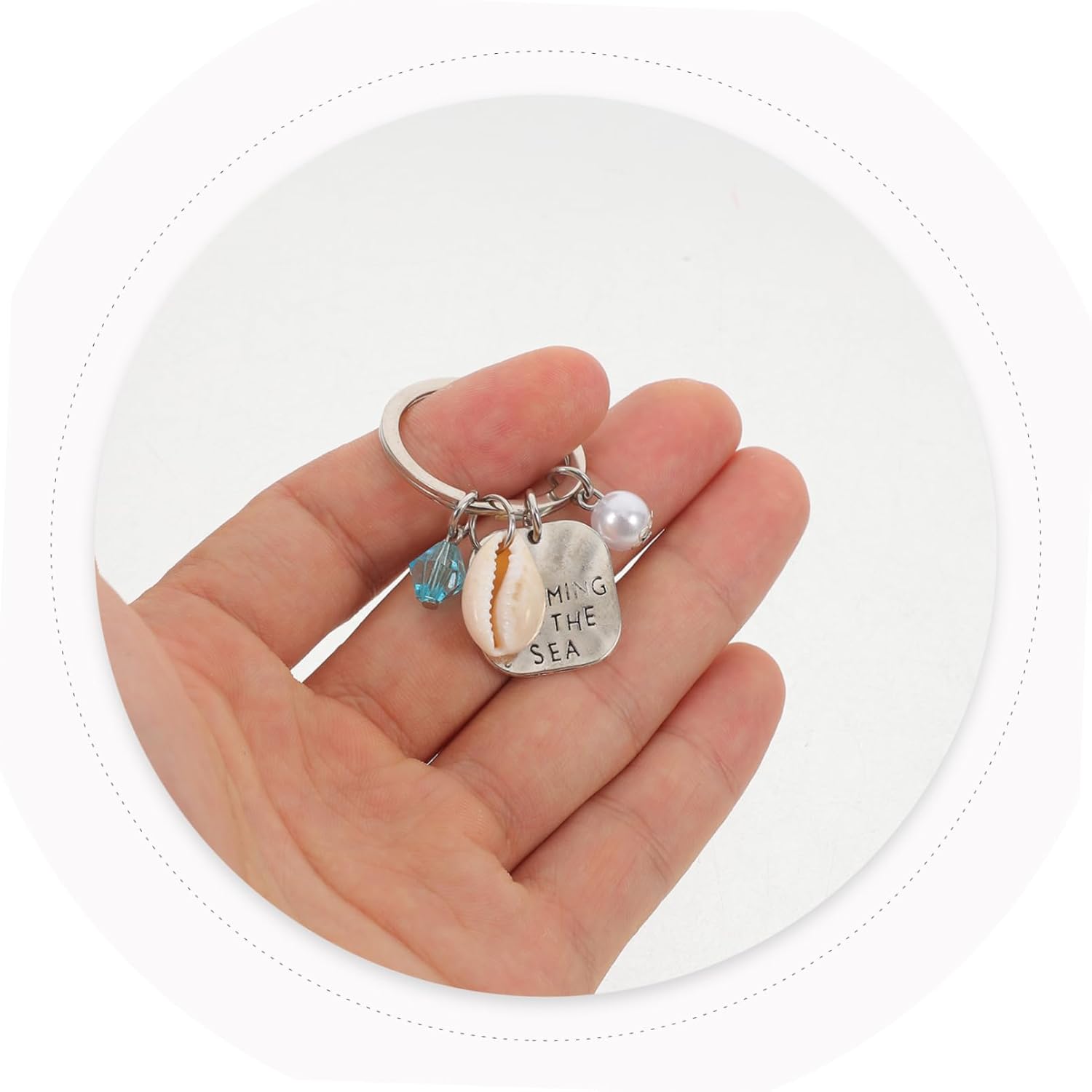 Ocean Themed Shell and Pearl Keychain Pendant