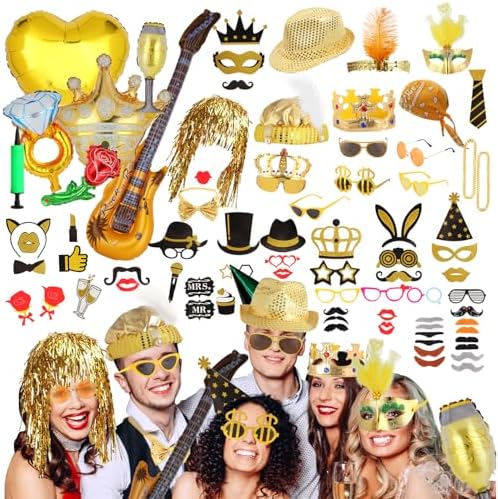 Gold Party Photo Booth Props Set for Adults