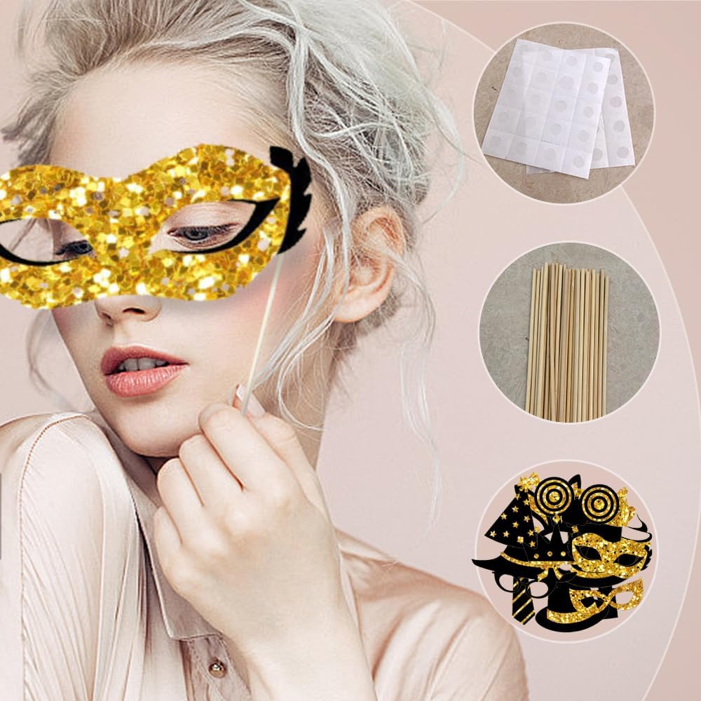 Black and Gold Party Photo Booth Props Set 24 Pieces