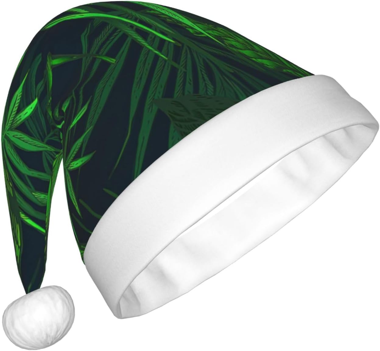 QinZheng Green Tropical Plant Print Santa Hat for Women Adult