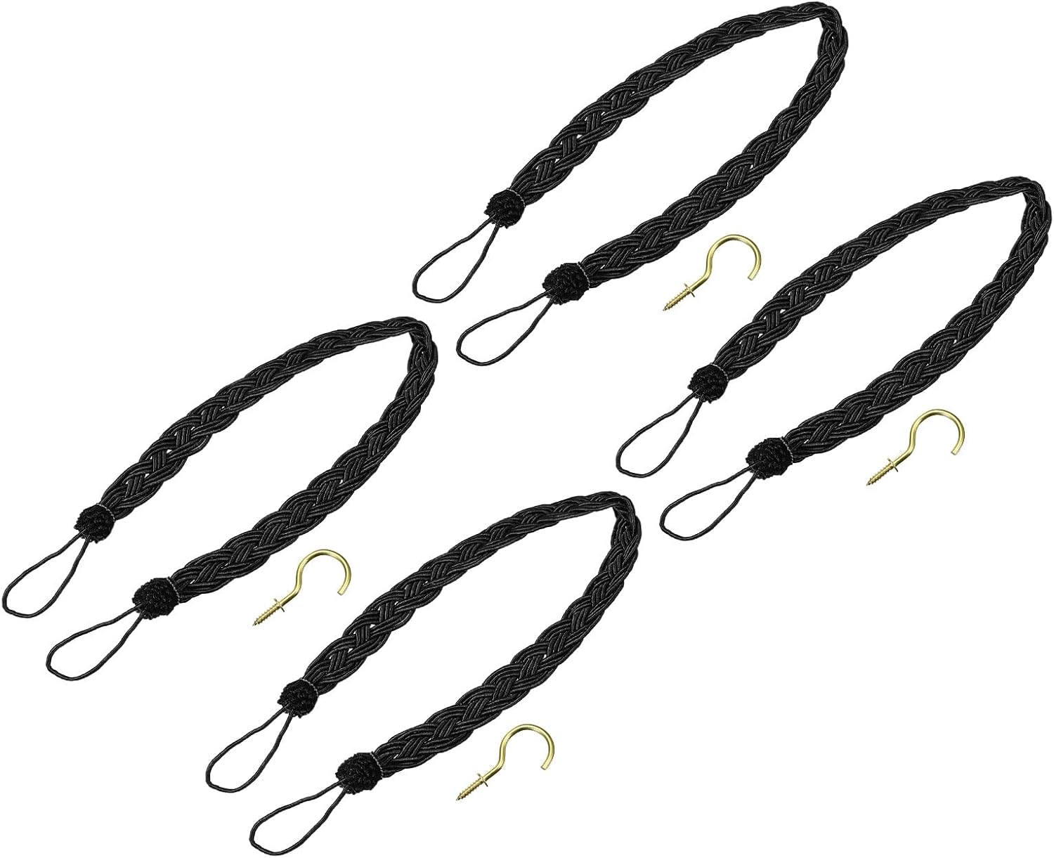Uxcell 4Pcs Curtain Tiebacks with 4 Metal Hooks Black