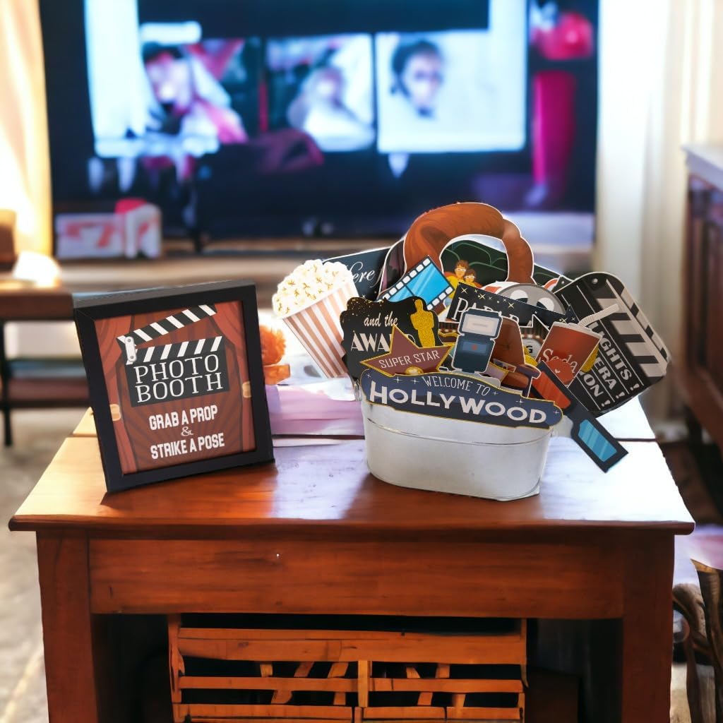 Hollywood Photo Booth Props - 41-Piece Set with Sign and Sticks