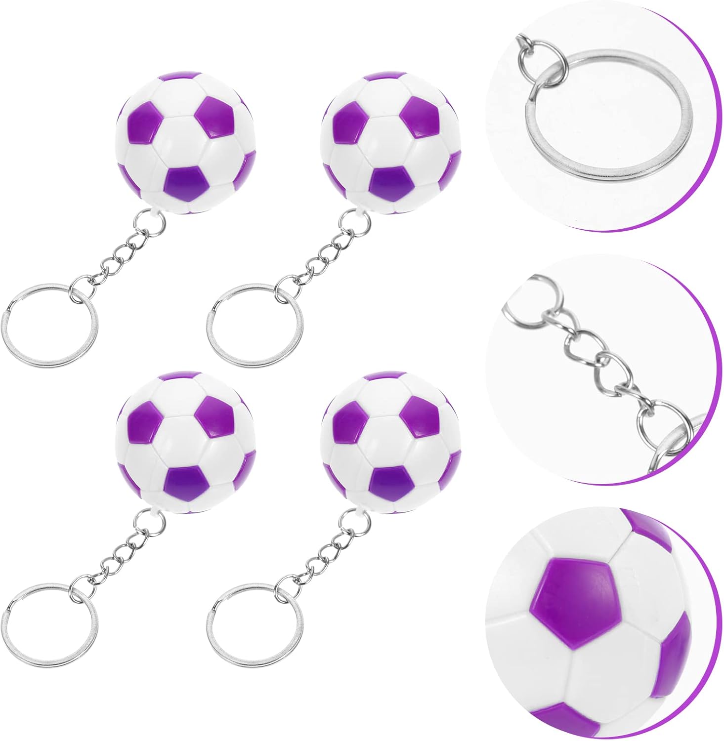 LOGOFUN 24 Pcs Soccer Ball Keychain Set Purple Green