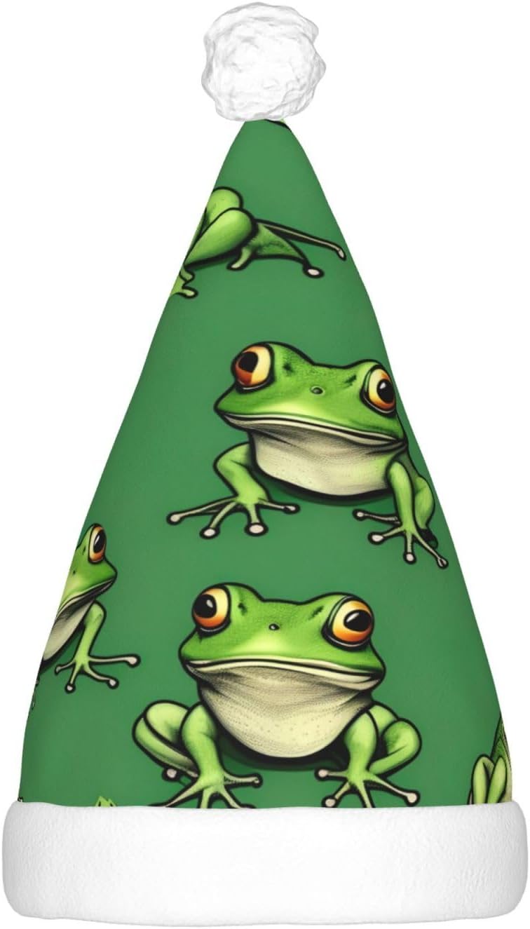 Funny Green Frogs Print LED Santa Hat for Adults Christmas Party Hat