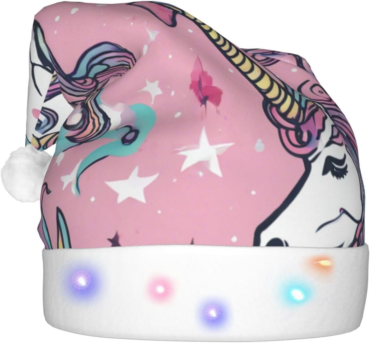 Unicorn Print Santa Hat with LED Lights for Adults