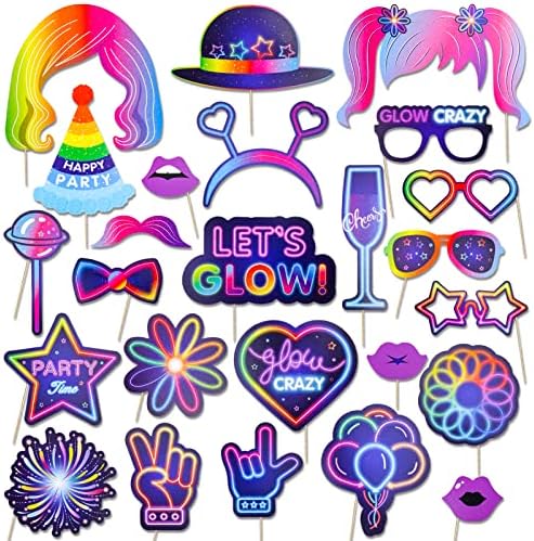 25 Piece Neon Glow Photo Booth Props Set