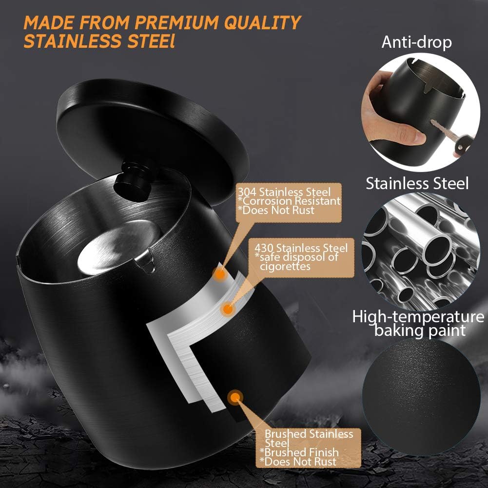 Large Windproof Outdoor Stainless Steel Ashtray with Lid
