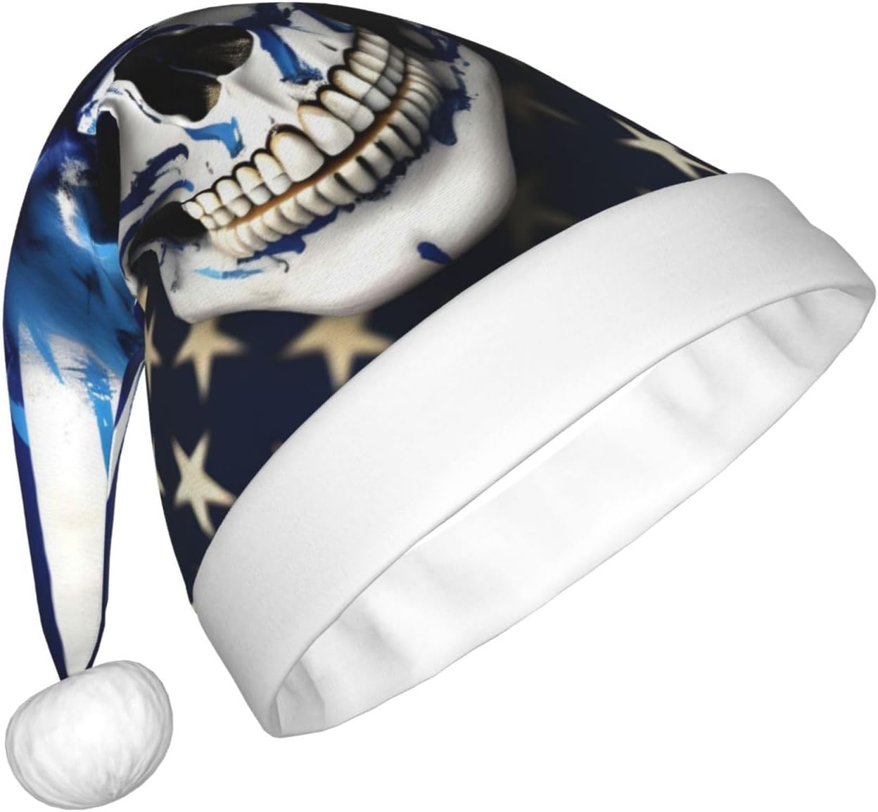 QINZHENG Personalized Santa Hat with Blue Stripe Stars Skull Print