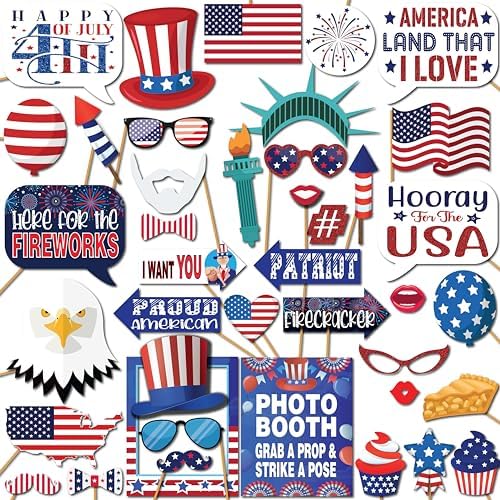 4th of July Photo Booth Props - 41pc Patriotic Party Decor Kit