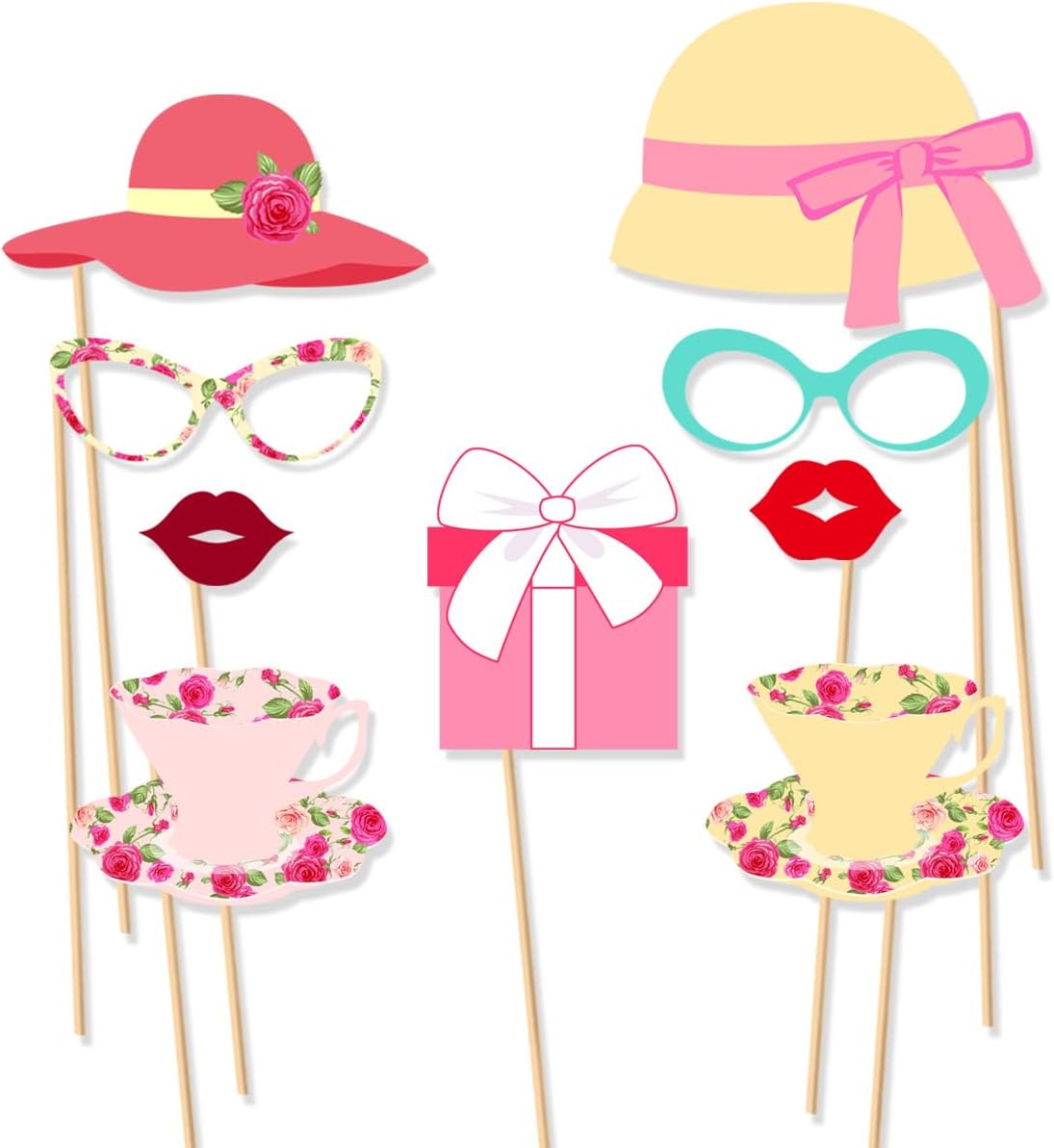 28PCS Tea Party Photo Booth Props with Stick