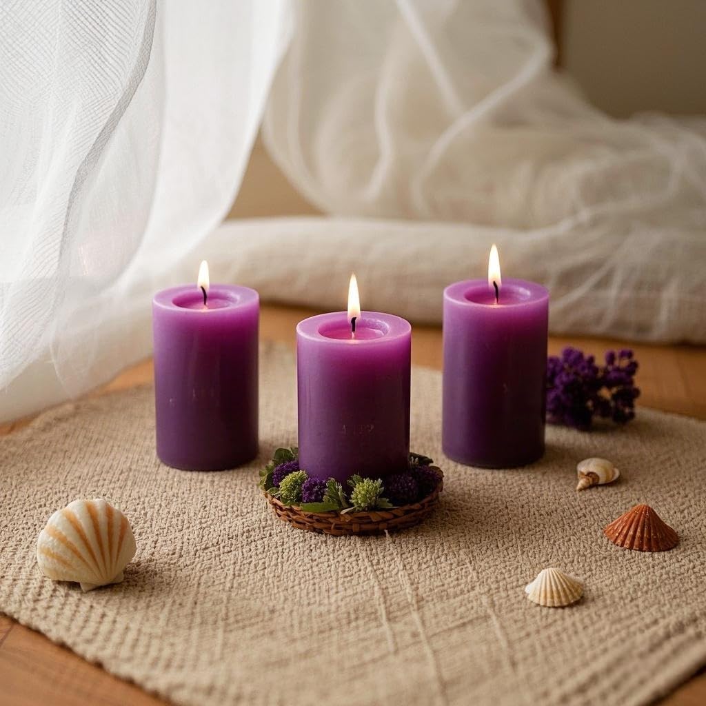 6 Pack Purple Pillar Candles 2 Inch Tall x 2 Inch Diameter