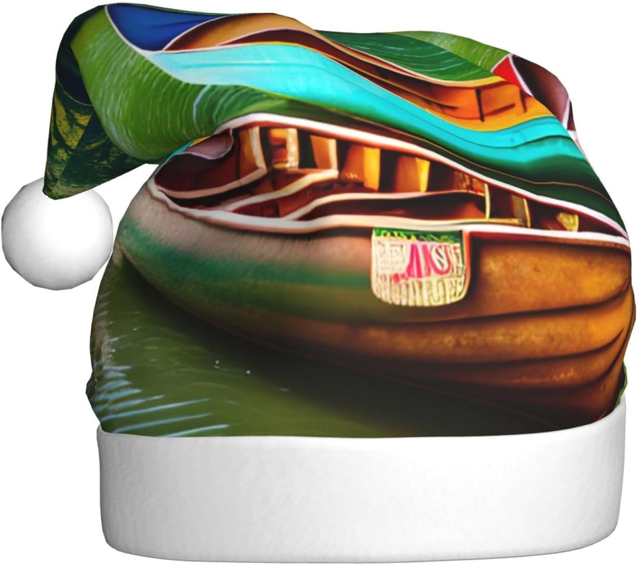 QinZheng Personalized Santa Hat with Lake Boats Canoes Park Print