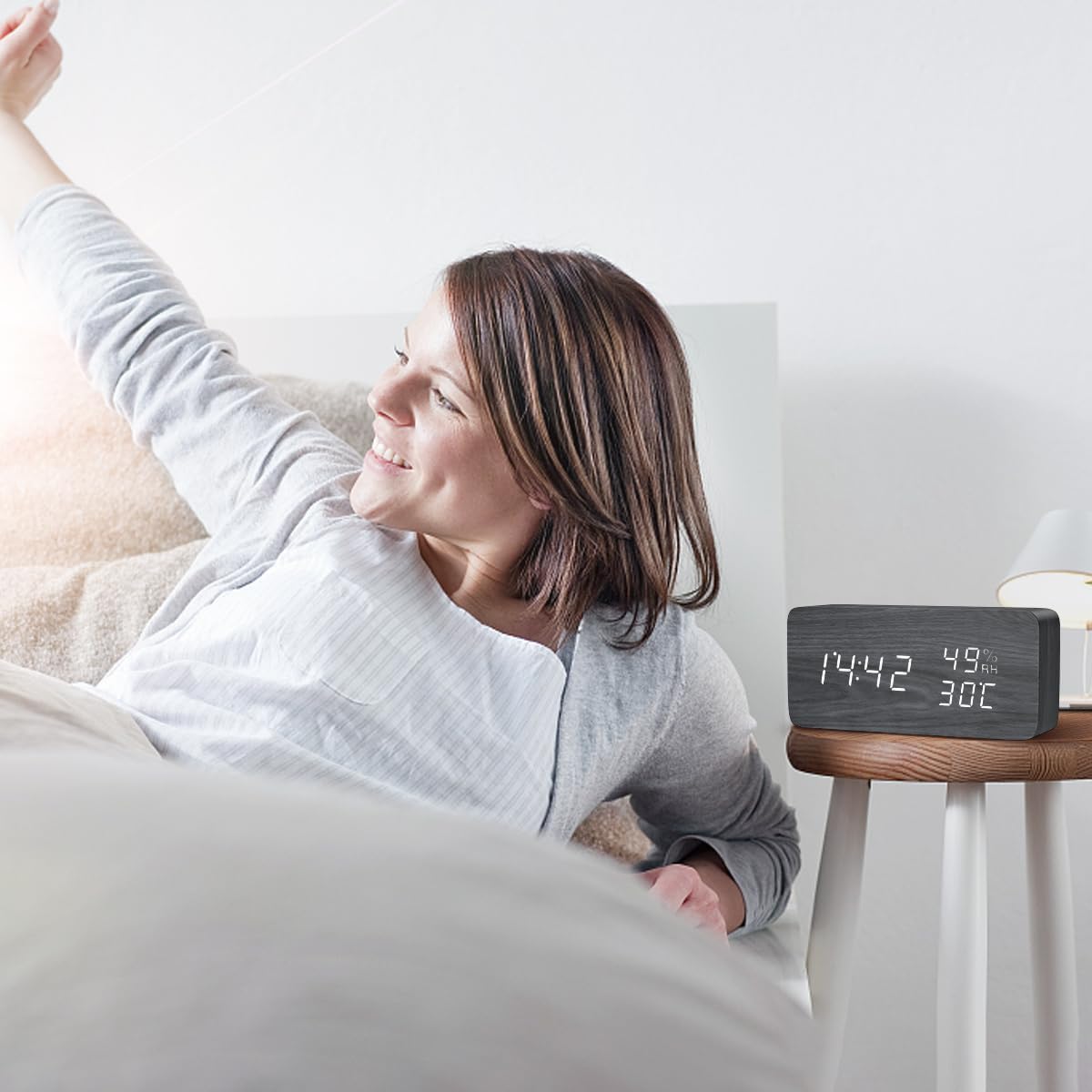 KeeKit Digital Wooden Alarm Clock with Voice Control
