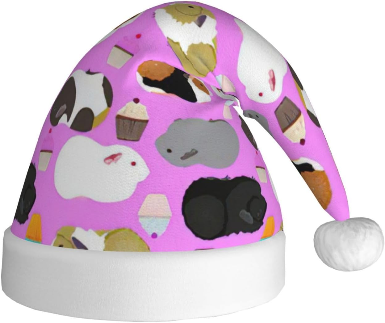 QinZheng Personalized Santa Hat with Guinea Pigs and Cupcakes Print